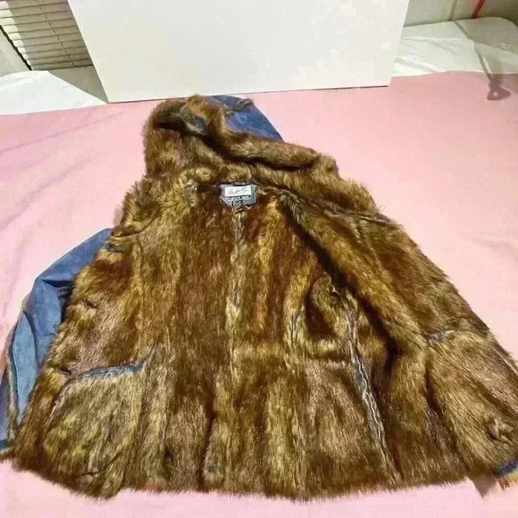 The LOOK Randolph Duke Womens Suede & Faux Fur Blue Fox Jacket Hood Size Large - Picture 4 of 16